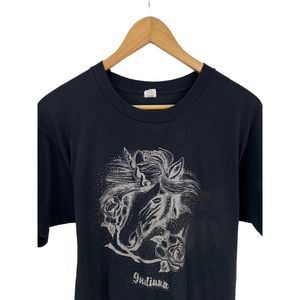 VTG Screen Stars Black Unicorn Single Stitch T Shirt Womens Sz L 80s